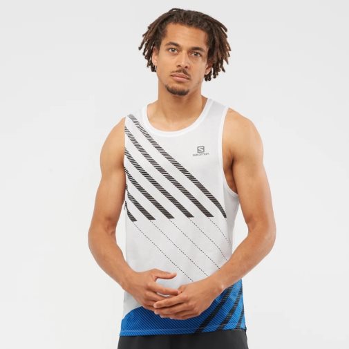 Salomon Sense Aero Singlet Men's Tanks White / Blue | CA 58U21